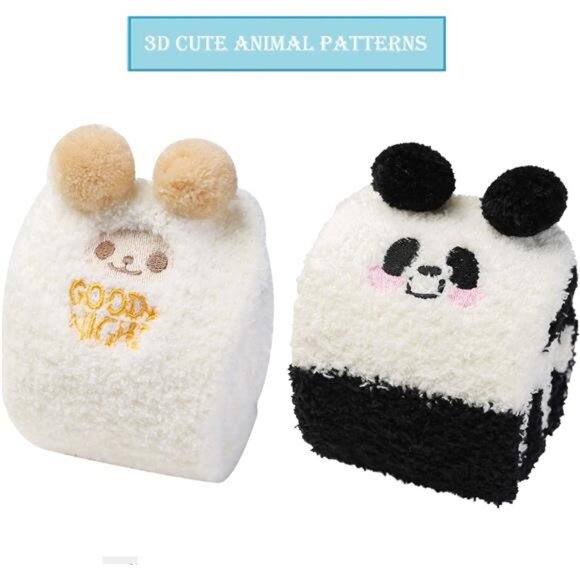 Womens Over Knee High Fuzzy Socks Cute Cartoon Thigh High Stockings Warm Stripe - Picture 2 of 8